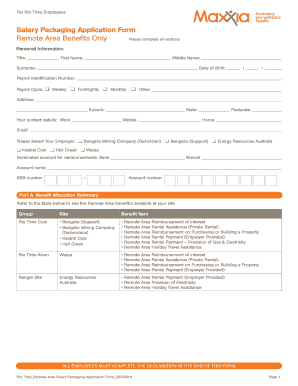 Rio Tinto Remote Area Salary Packaging Application Form