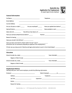 Nashville Zoo Employment Application