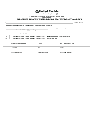 United Electric Cooperative Capital Credits Donation Form