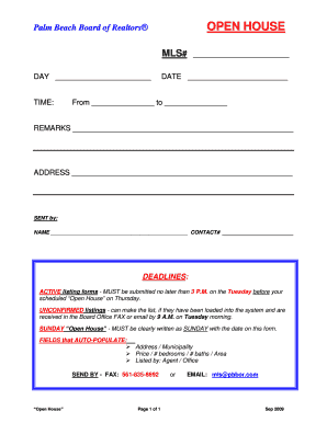 Palm Beach Open House Form