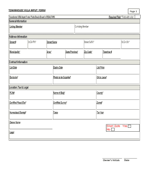 Townhouse Villa Input Form