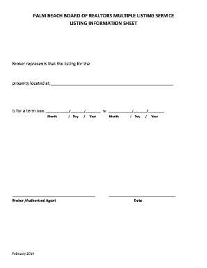 Palm Beach Realtors Listing Information Sheet