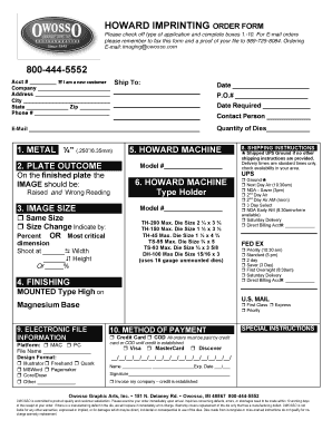 Howard Imprinting Order Form