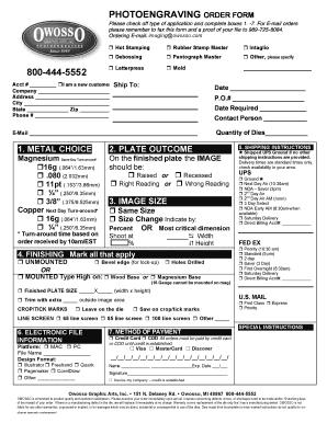 Photoengraving Order Form