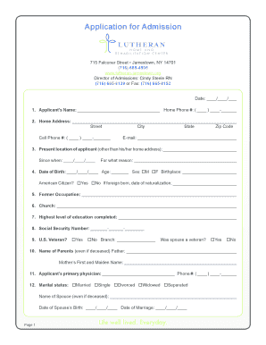 Application for Admission