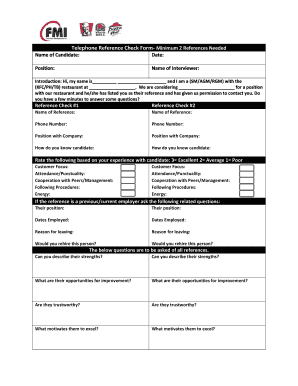 Telephone Reference Check Form