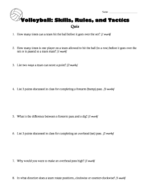 Volleyball Skills Rules and Tactics Quiz