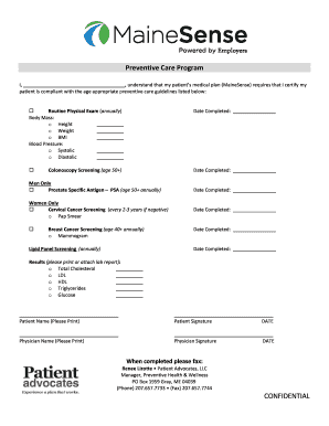 Preventive Care Program Certification Form