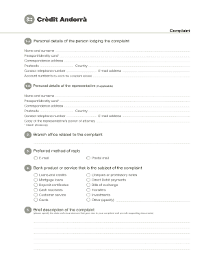 Bank Complaint Form