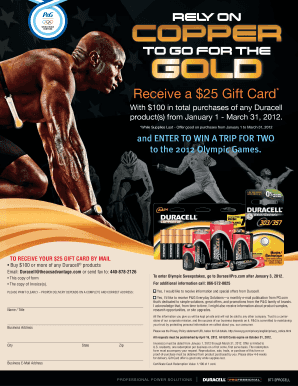 Duracell Gift Card Promotion Form