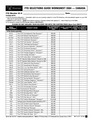 FTD Selections Guide Worksheet 2004
