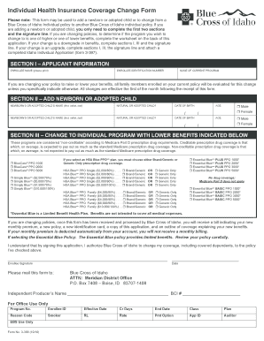 Idaho Individual Health Insurance Coverage Change Form