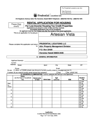 Rental Application for Low-Income Housing
