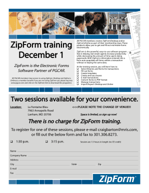 ZipForm Training Registration Form