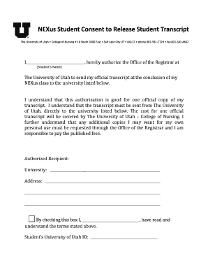 NEXus Student Transcript Release Consent