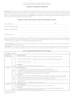 North Carolina Medical Exemption Statement