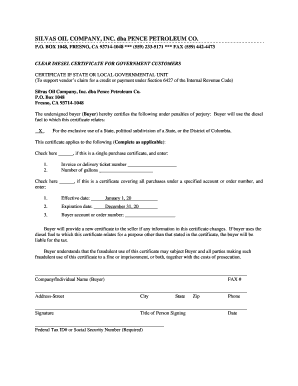Clear Diesel Certificate for Government Customers