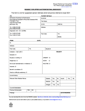 Request for Upper Gastrointestinal Endoscopy