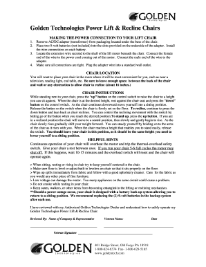 Golden Technologies Power Lift & Recline Chair Instructions