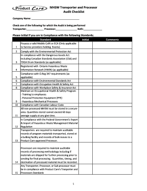 MHSW Transporter and Processor Audit Checklist - regeneration