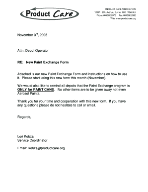 Paint Exchange Program Release Form