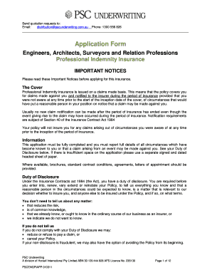 Professional Indemnity Insurance Application Form