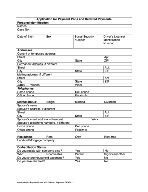 Application for Payment Plans and Deferred Payments