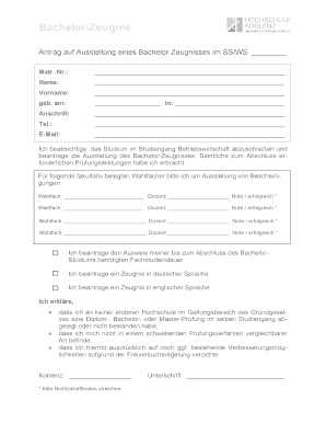 Antrag auf Ausstellung eines Bachelor-Zeugnisses