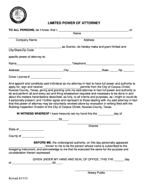 Limited Power of Attorney for Texas Permits
