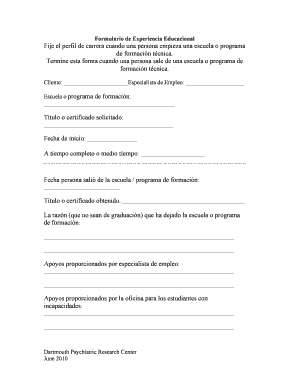 Formulario de Experiencia Educacional