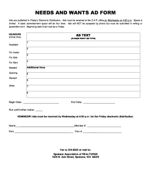 Need and Want Ad Form
