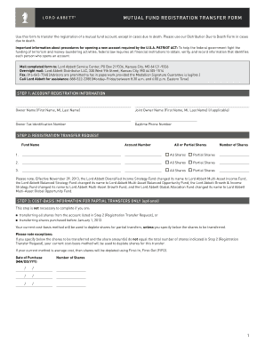 Mutual Fund Registration Transfer Form