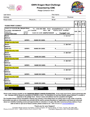 GWN Dragon Boat Challenge Pledge Collection Form