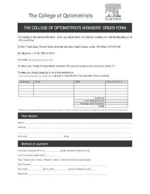 College of Optometrists Members Order Form