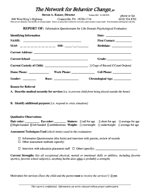 Information Questionnaire for Life-Domain Psychological Evaluation