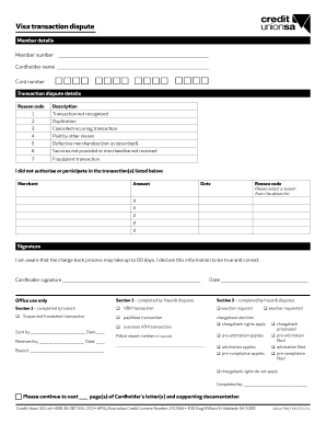 Visa Transaction Dispute Form