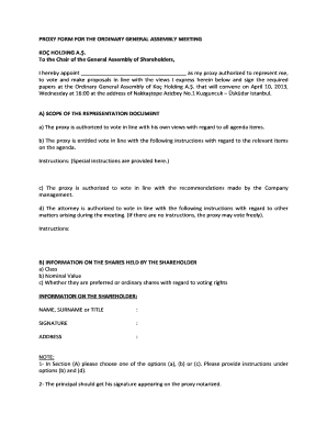Proxy Form for Koç Holding General Assembly