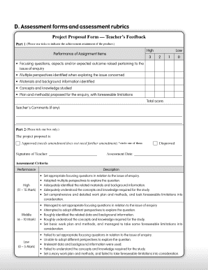 Teacher Project Proposal Assessment Form