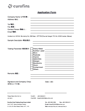 Eurofins Food Testing Application Form