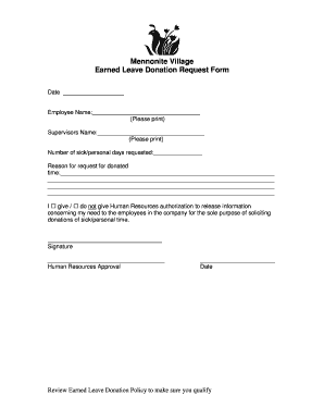 How to write sick leave email - Mennonite Village Earned Leave Donation Request Form - mennonitevillage