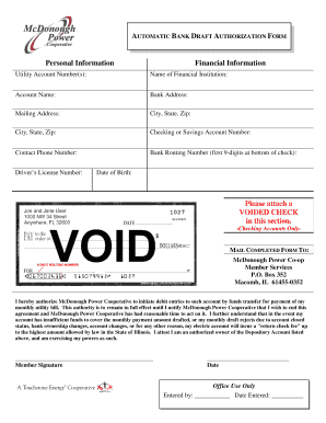 Automatic Bank Draft Authorization Form