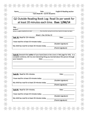 English 8 Reading Task Sheet