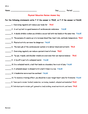 Physical Education Review Answer Key