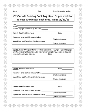 English 8 Reading Book Log