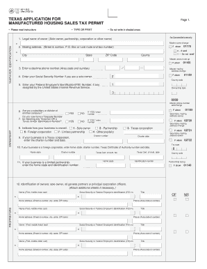Texas Application for Manufactured Housing Sales Tax Permit