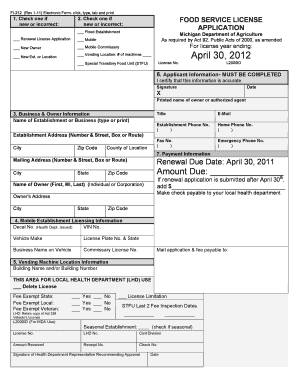 Michigan Food Service License Application