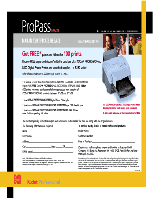 Kodak Professional 8500 Printer Rebate Form