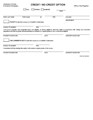 University of Illinois Credit No Credit Option Form