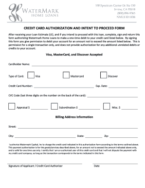 Credit Card Authorization and Intent to Proceed Form