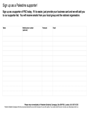 Palestine Solidarity Campaign Supporter Sign-Up Form